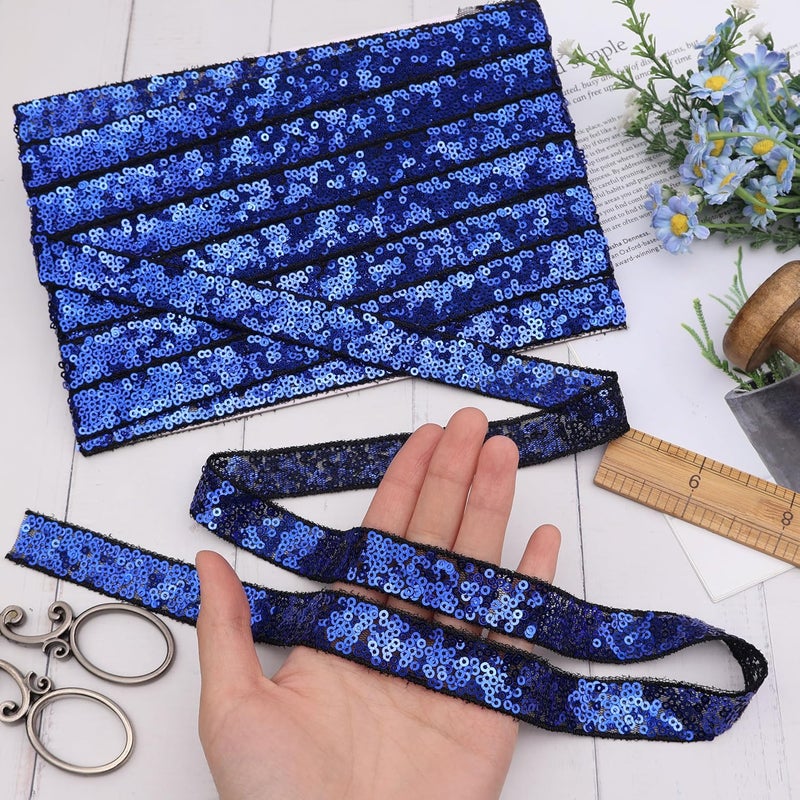 DHFLYDH Royal Blue Sequin Trim Sequin Ribbon 7.5 Yards Flat Glitter Trim for Sewing, Costumes, Wedding Decor, Fashion Crafting - Image 4